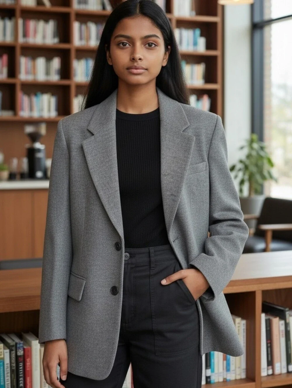 ZARA Heather Charcoal Grey Two-Button  Blazer